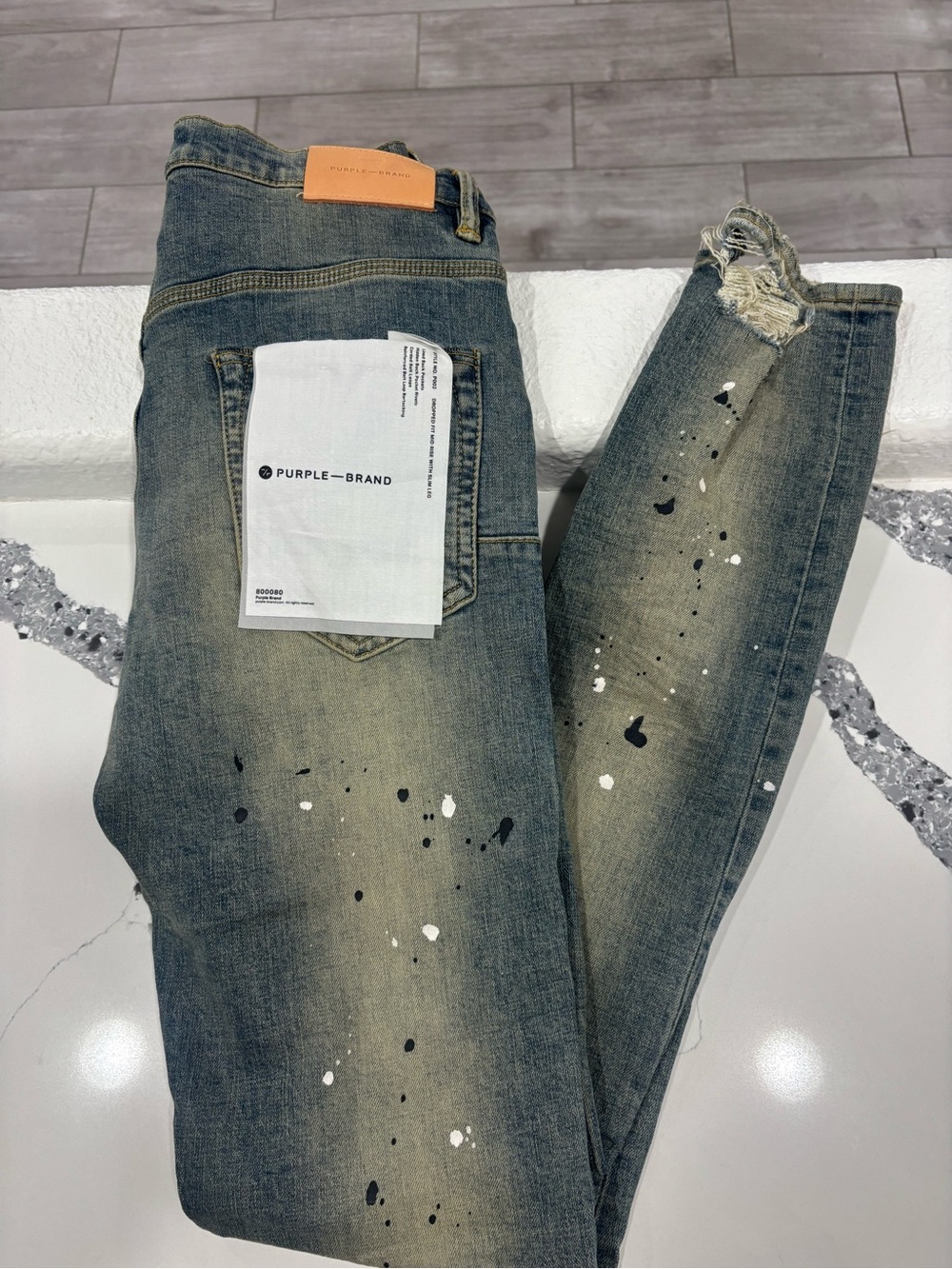 Purple Brand Men’s Skinny Paint-Splatter Jeans in Faded Blue